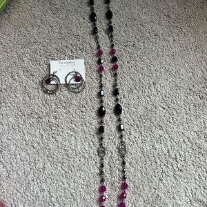 Lia Sophia Black and Pink Necklace Set